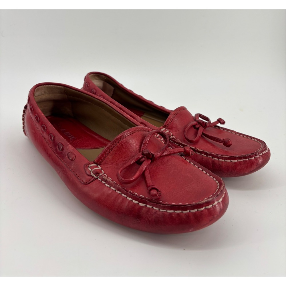 HS Trask Loafers Women's 8M Red Leather Driving Moccasins Tassels